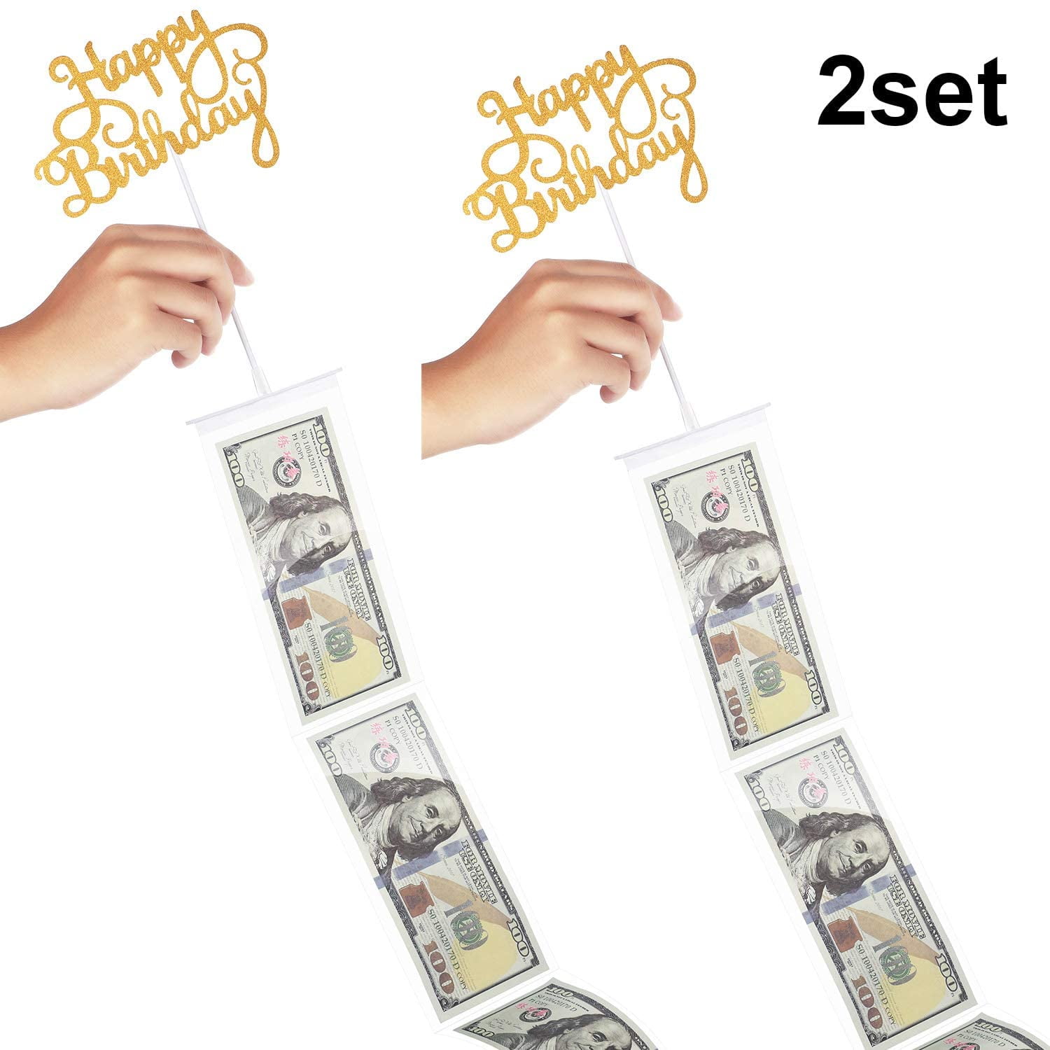 2 Sets Cake Topper Money Box Kit, include Pulling Money Box, Transparent Bag and Birthday Cake