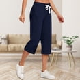 thumbnail image 2 of Outfmvch Capri Palazzo Pants Beach Pant Gauze Pants Flowy Pants for Women Petite Cotton Linen Casual Summer Capris Drawstring with Pockets Loose Fit Wide Leg Palazzo Pants with Pockets Navy S-3XL, 2 of 6