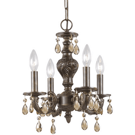 Mini Chandeliers 4 Light With Venetian Bronze Golden Teak Hand Cut Mini Chandeliers 4 Light With Venetian Bronze Golden Teak Hand Cut Crystal Wrought Iron 14 Inch