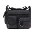 thumbnail image 2 of Canvas Crossbody Messenger Bag with Water Bottle Holders, 12 inch Laptop Shoulder Bag, Sling Satchel Purse w/Built-in Wallet, Back to School Supplies (Black) 12.2x5.51x8.27", 2 of 9