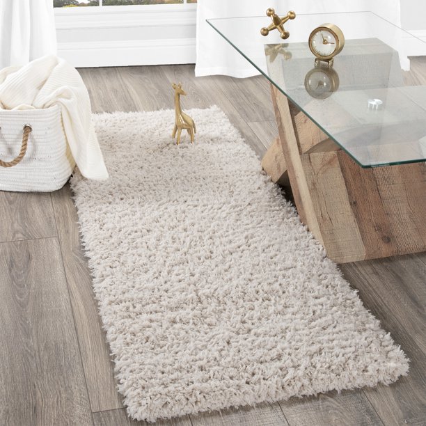 Ottomanson Solid Print Shag Traditional Runner Rug, OffWhite Walmart