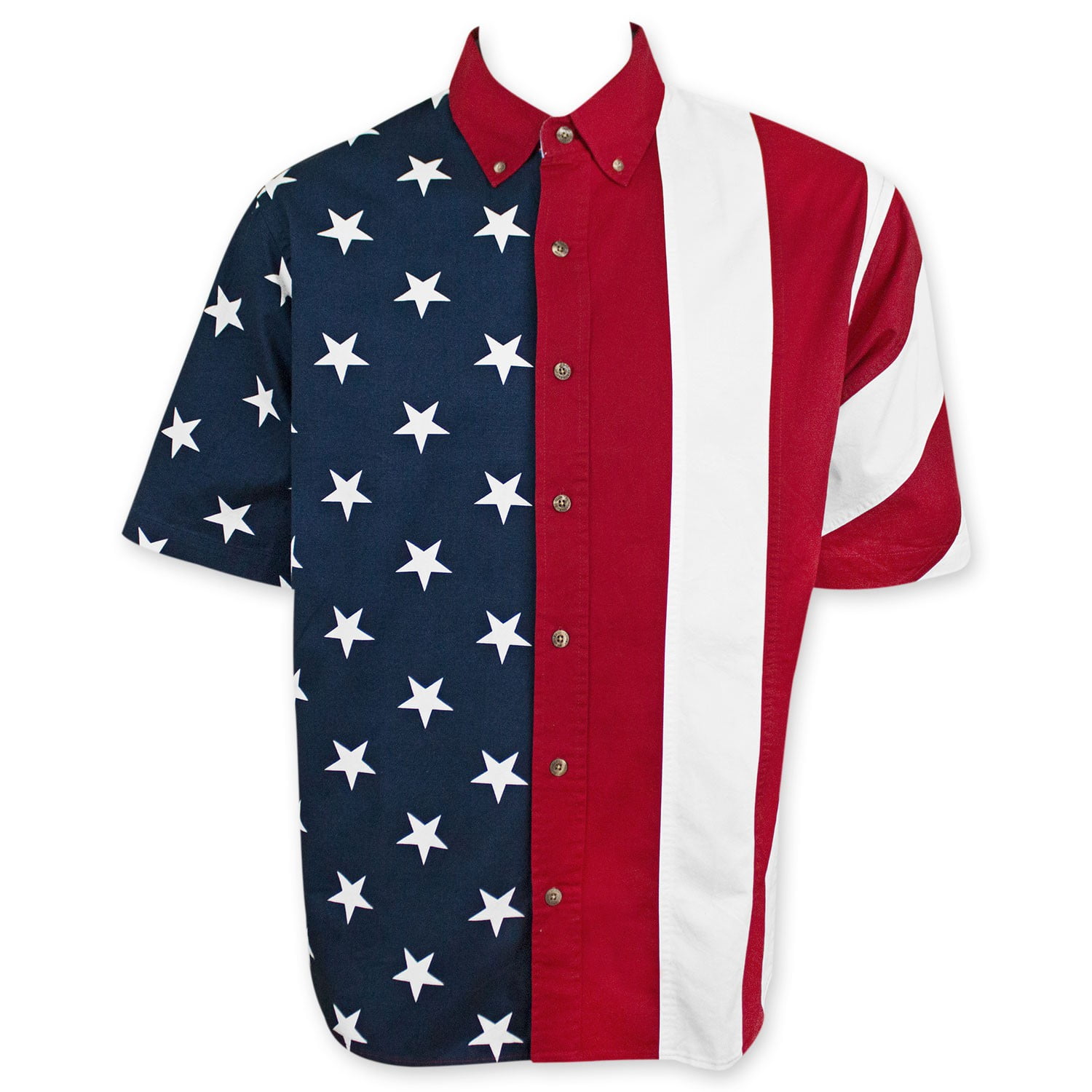 Blueberry Men's American Patriotic USA Short Sleeve Woven Button Down Shirt 