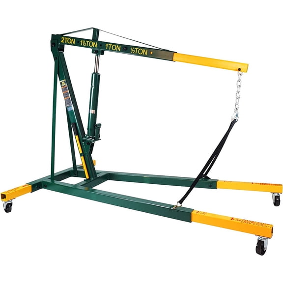 Omega Pro 2 Ton Engine Hoist Stand - Cherry Picker Shop Crane Hoist Lift with Heavy Duty Steel and 4 Iron Caster Wheels with Retractable Legs