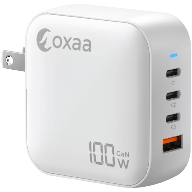 OXAA USB GaN 4-Port Super Fast Wall Charger - Compact adapter with 3 C & 1 A PD 3.0 ports, Compatible with laptops, MacBooks, iPad & USB-C Enabled Devices