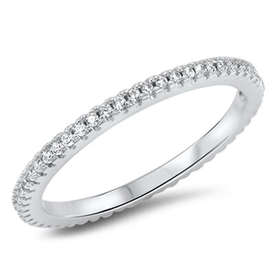 Eternity Stackable White Cubic Zirconia Ring .925 Sterling Silver Band Jewelry Female Male Size 8