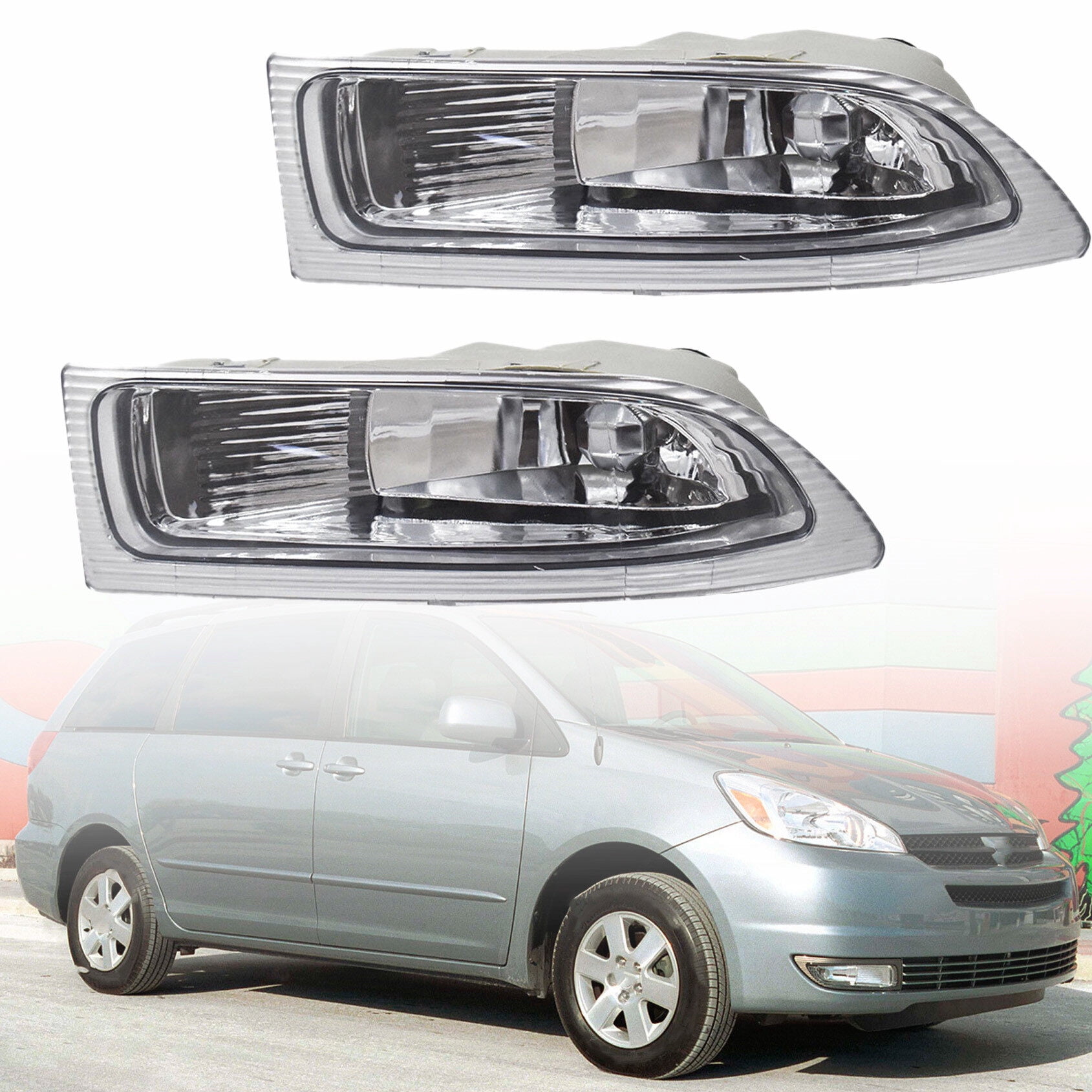 2-Piece Fog Light Assembly For 2004-2005 Toyota Sienna - Clear Lens With Bulbs