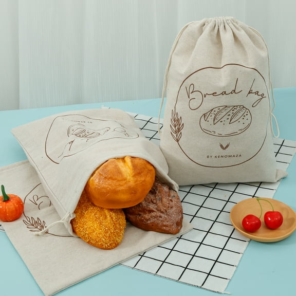 3 Pcs Bread Bags with Drawstring and TPU Lining Reusable Bread Storage Bags Linen Sourdough Bread Bags Portable Sourdough Storage Bag for Homemade Bread Sourdough