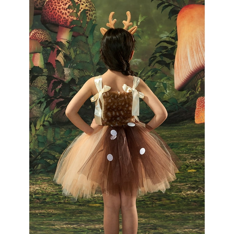 Sprifallbaby Girls Reindeer Costume Cute Sleeveless Tutu Dress Headband Set Cosplay Outfits for 2 12Y