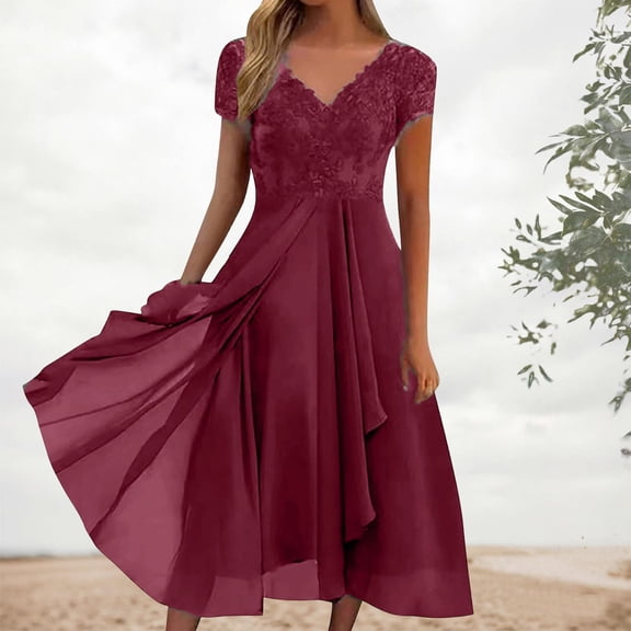 EliteGoogv Womens Swing Dresses Square Neck Short Sleeve A Line Dresses For Women Relaxed Loose Fit Summer Dresses Beach Vacation Wedding Guest Dresses Wine