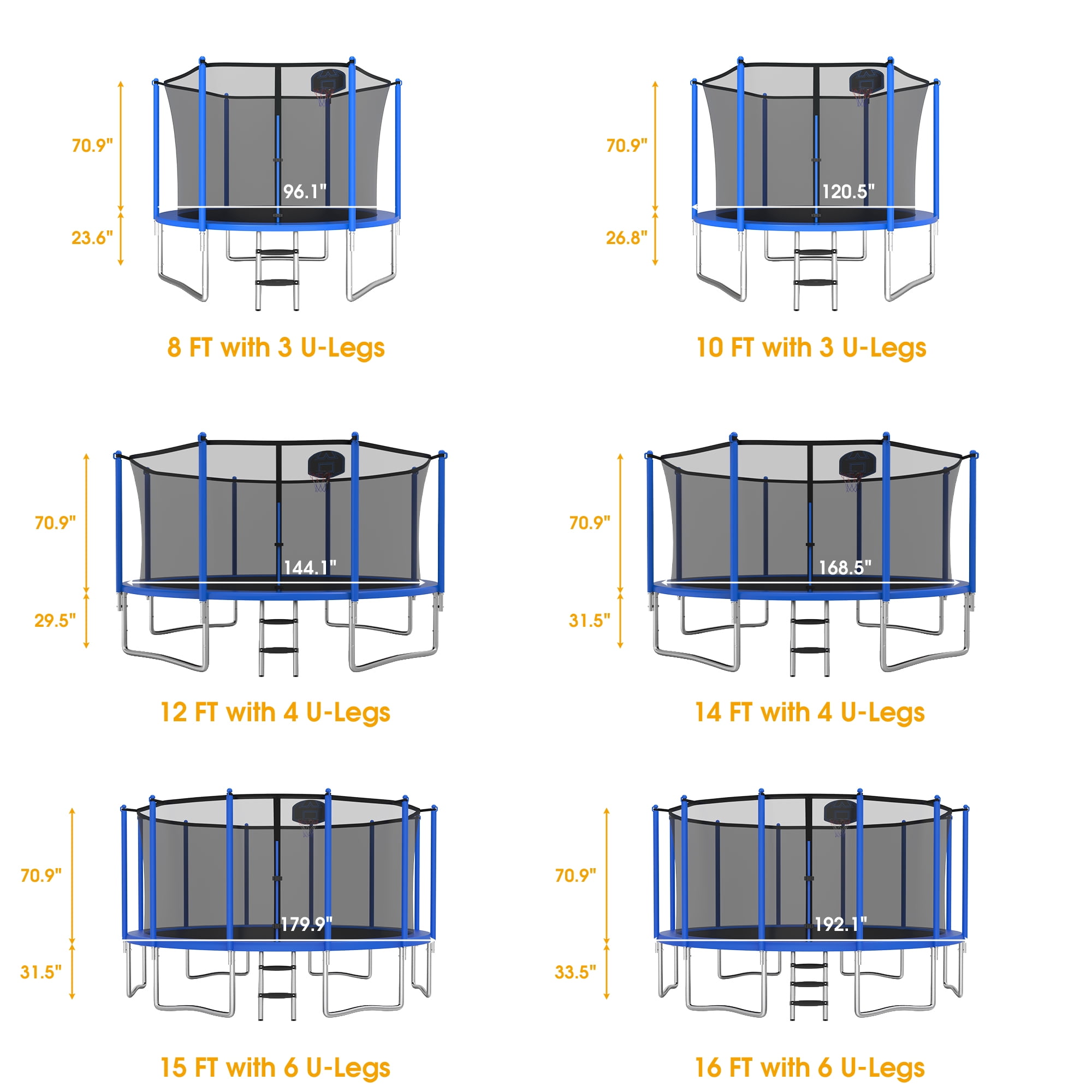 XMIKA Trampolines 14FT 15FT 16FT, Trampolines for 4-6 Kids/1-2 Adults, 1400LBS Outdoor Trampolines with Enclosure Net, Basketball Hoop, Ladder, Heavy Duty Recreational Trampoline, Fast Assembly