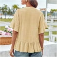 thumbnail image 5 of Weiqiqre Women Blouses Button Down Short Sleeve Tops Ruffle Tiered Loose Fit Peplum Tops, 5 of 9