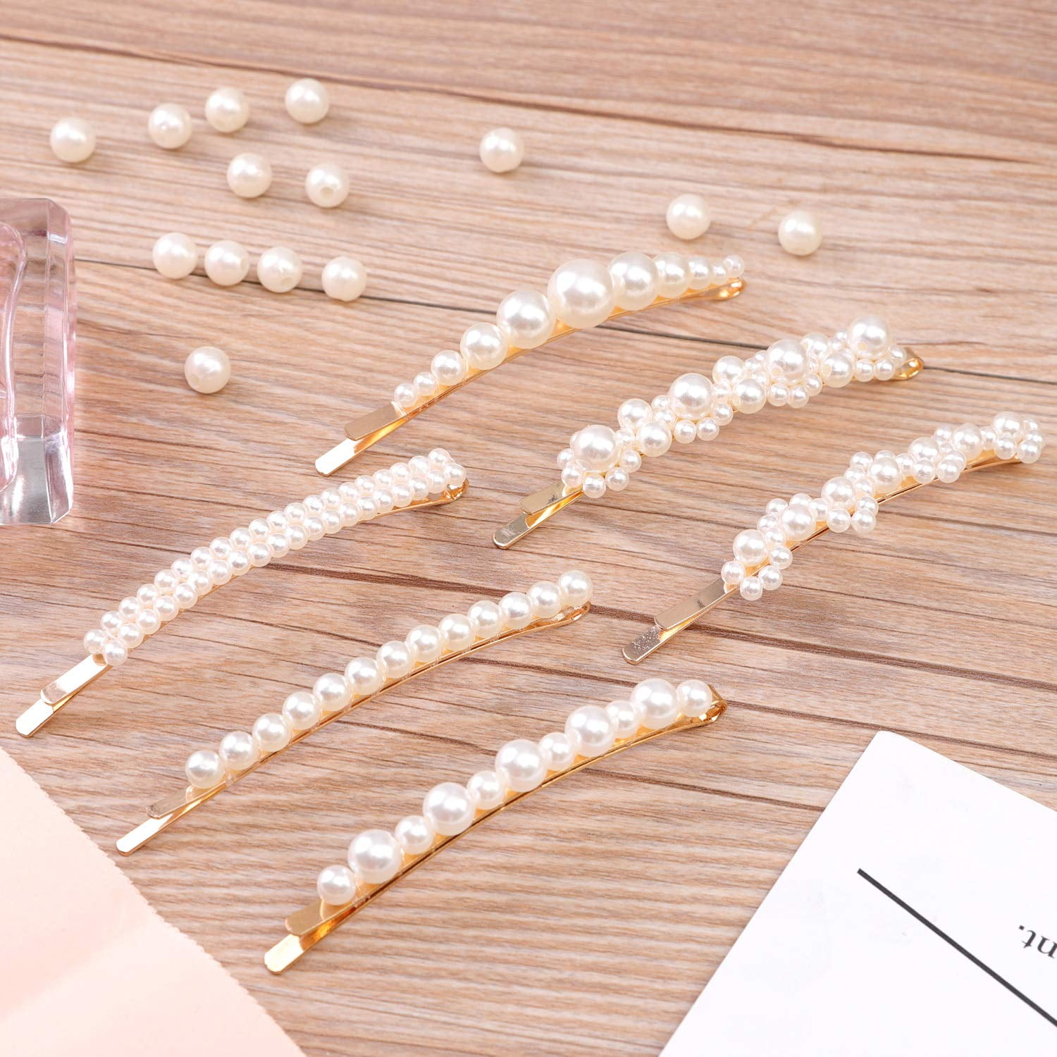 Haobase 12 Pcs Pearl Hair Clips Large Hair Clips Pins Barrette Ties Hair for Women Girls