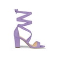thumbnail image 3 of BLISSFUL STEP Women's Sandals Solid Color Mid Block Heels Lace up Sandals Purple 8, 3 of 8