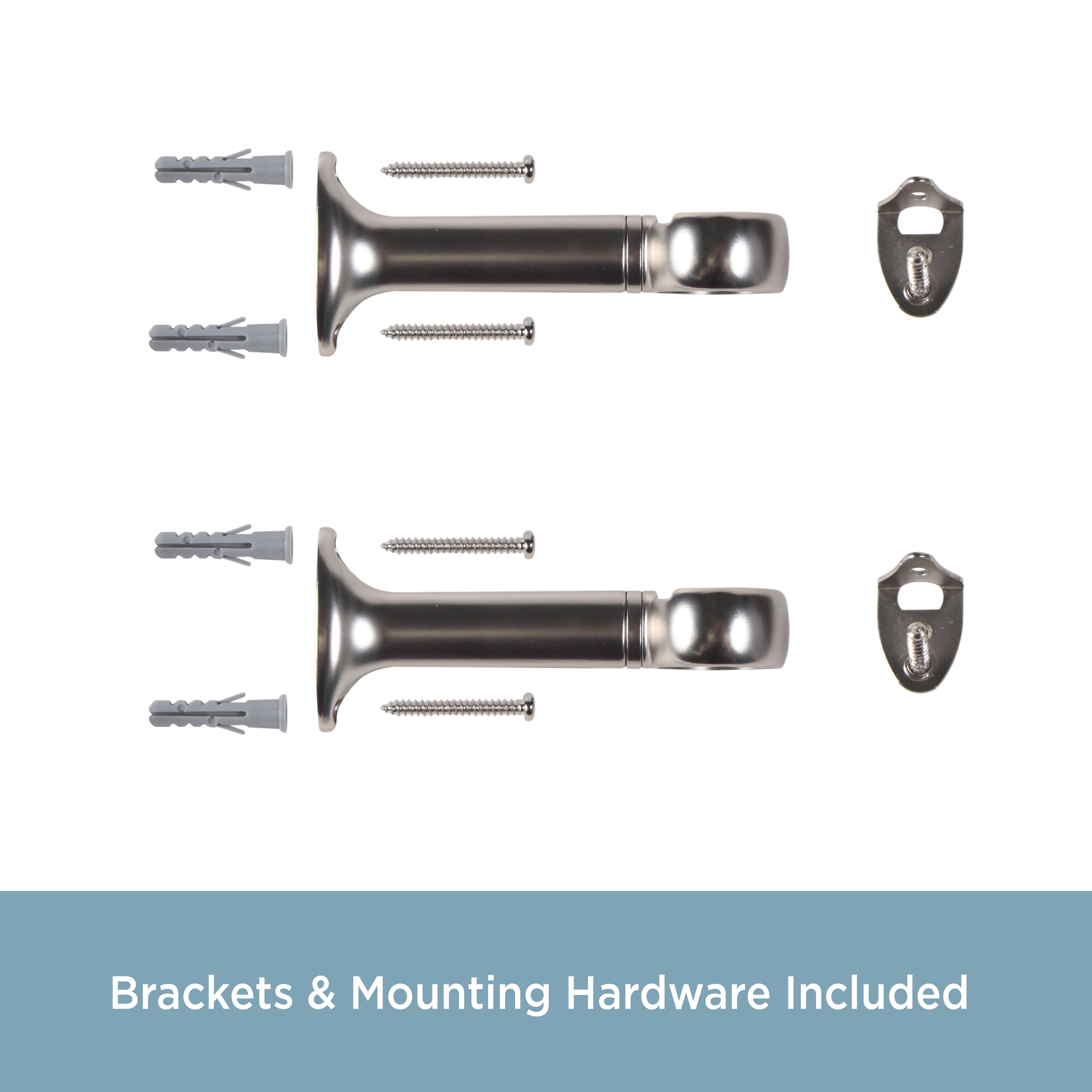 Kenney 1" Diameter Wall or Ceiling Mount Euro Bracket for Curtain Rods, Set of 2, Satin Nickel