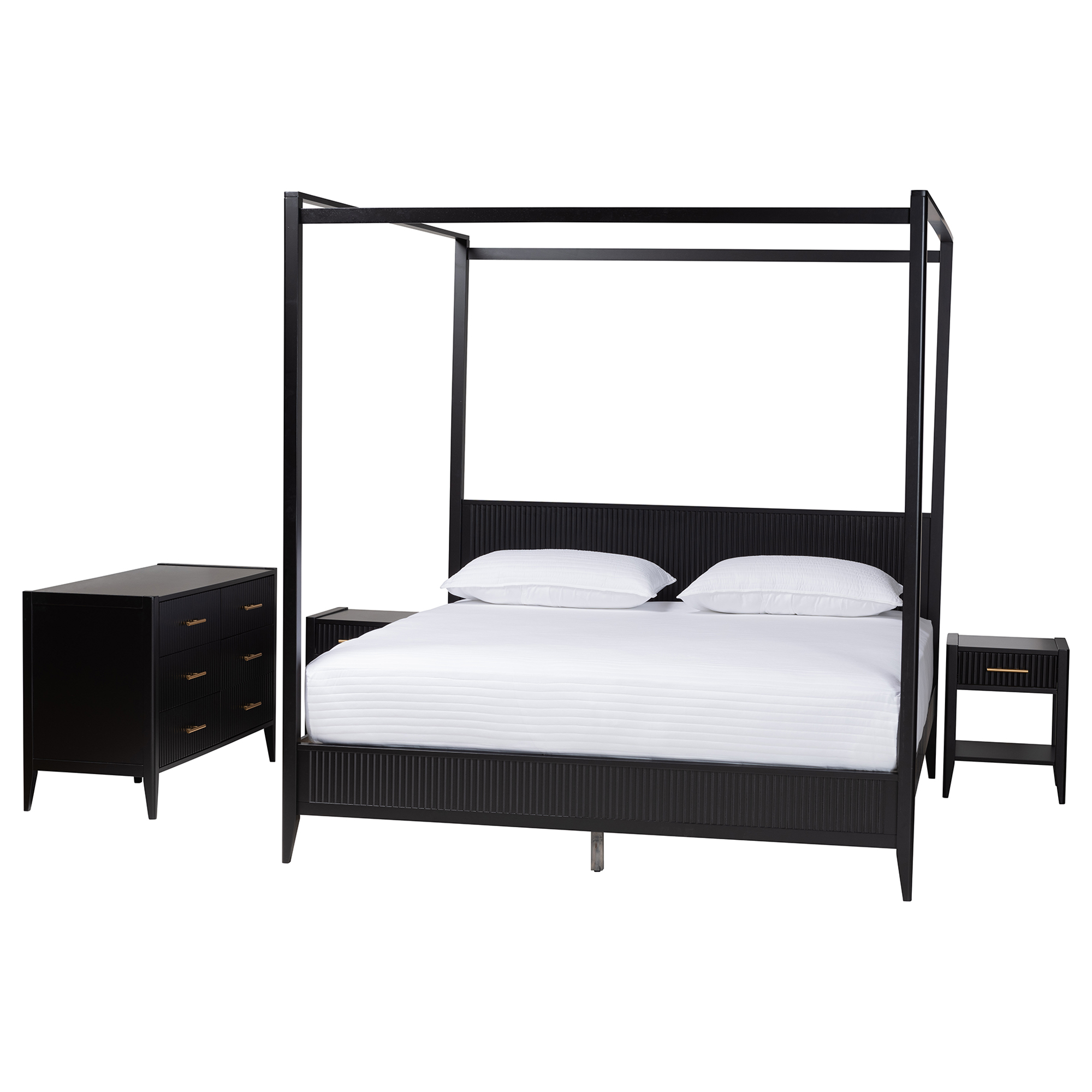 Baxton Studio Primrose Mid-Century Bedroom Set, King, Black
