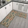 thumbnail image 3 of Boho Retro Brown Diamond Pattern Kitchen Rugs and Mats Sets Of 2,Kitchen Decoration Rugs,Rubber Backing Non-Slip Floor Mat for Sink Washable Waterproof Laundry Room Runner Rugs, 3 of 7
