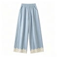 thumbnail image 4 of hlysgo Wide Leg Pants Fashion Lace Hem Elastic Waist Uniform Pants Summer Streetwear Palazzo Slacks with Pockets Light Blue,S, 4 of 5