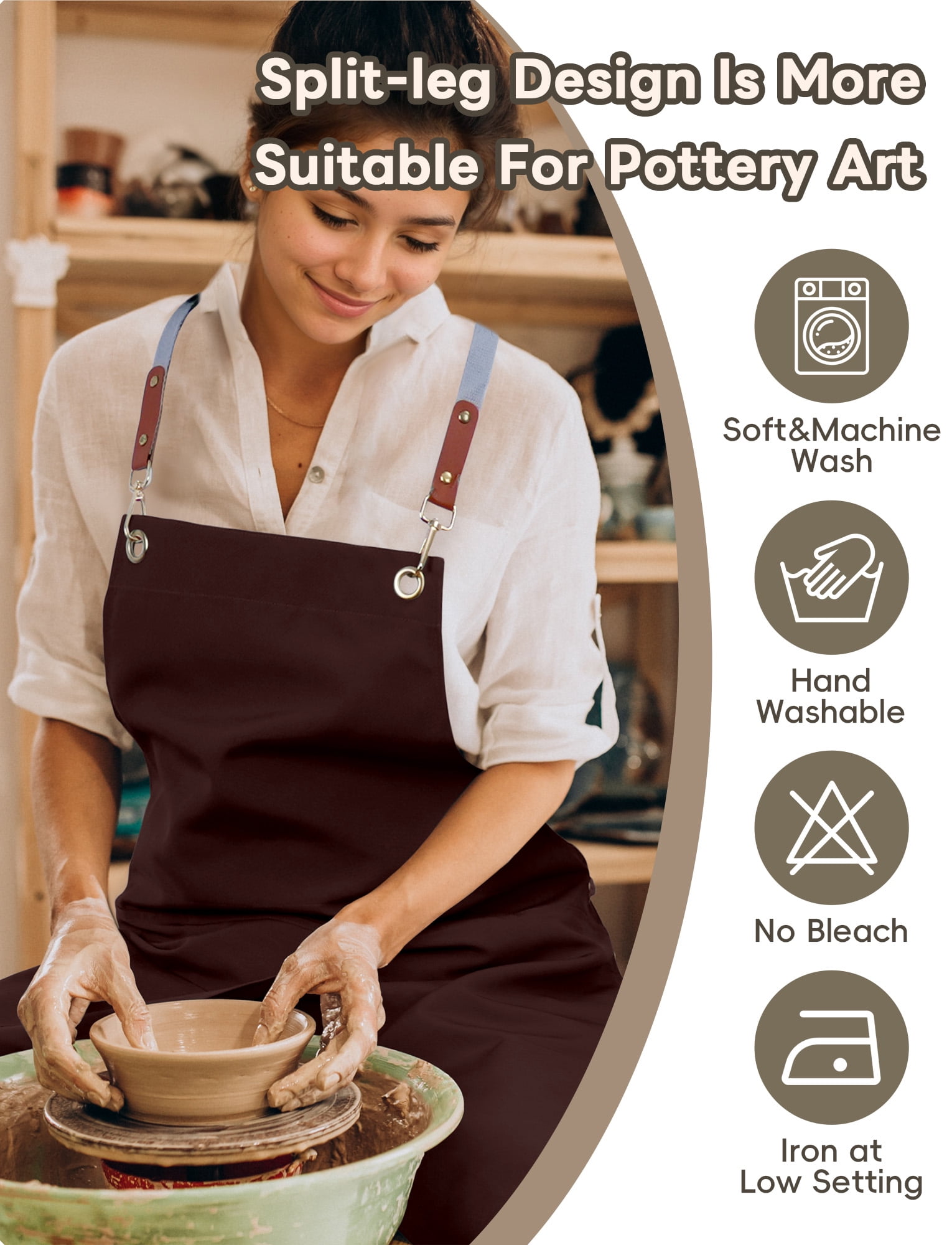 HonorHut Canvas Chef Apron Split Leg Apron with Multi Pocket Cross Back Adjustable Strap Work Apron for Kitchen Cooking Baking Grilling Green