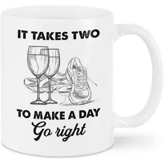 Novelty Coffee Mug For Runner From Friends It Takes Two To Make A Day Go Right White Ceramic Cup 11 15oz Male Female Marathon Runner Gifts For Birthday Christmas Xmas