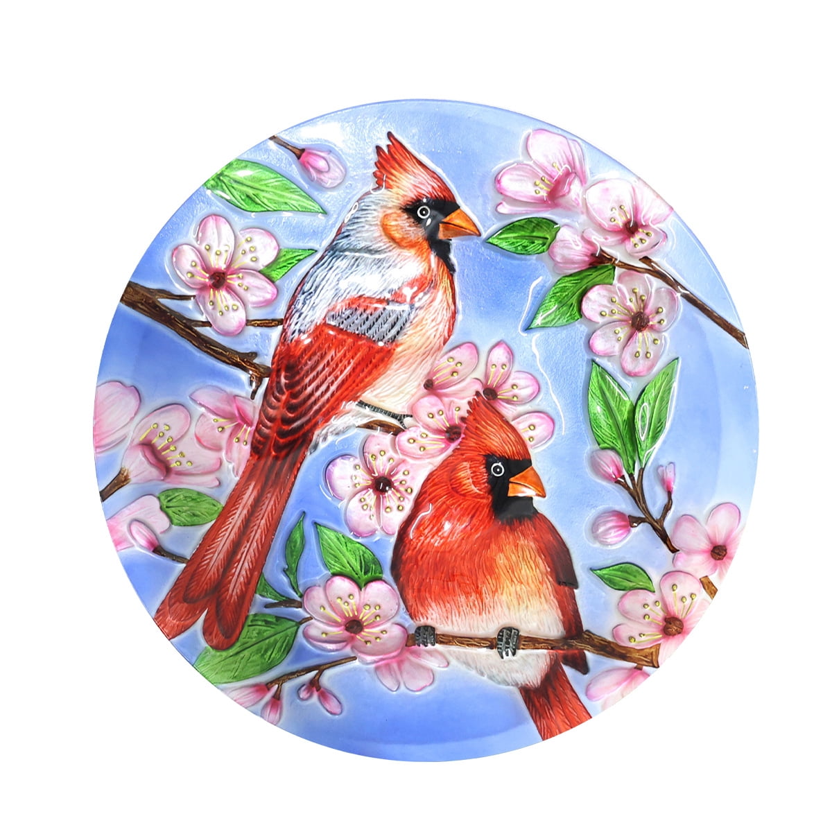 Briarwood Lane Spring Glass Birdbath Including Metal Stand Cherry Blossoms For Spring Birdbath