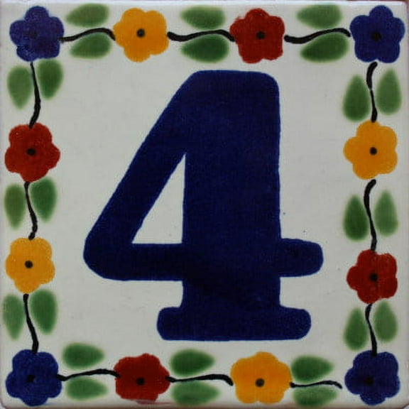 Bouquet Talavera Tile Number Four, Set of 2 pcs