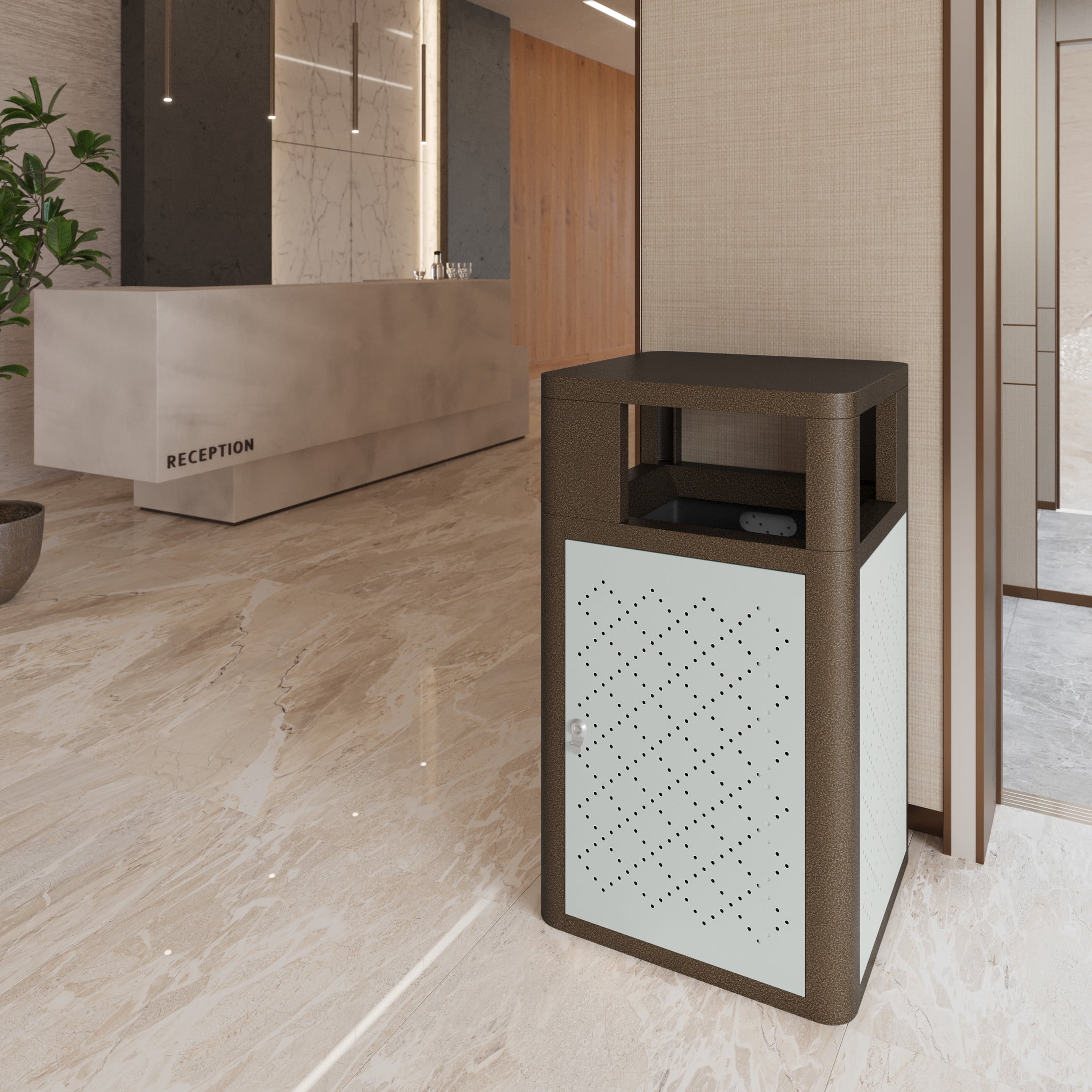 Flash Furniture Brooks Steel Indoor-Outdoor Trash Can with Locking Access Door 31.4 Gallon