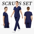 thumbnail image 2 of Niaahinn Scrubs for Women Set - V-Neck Top & Elastic Waist Pants for Nursing Uniforms with 7 Pockets, 2 of 7
