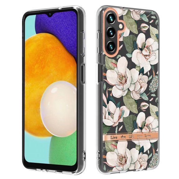 SaniMore for Samsung Galaxy A14 5G Case, Flexible TPU Magnetic Cover Support Wireless Charging Slim Flower Grass Pattern Shockproof Protective Shell for Ladies Women Girls, White Flowers