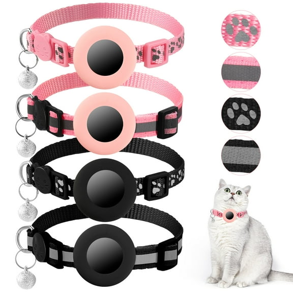 shuaien 4 Pack Airtag Cat Collar Breakaway with Bell, Reflective Kitten Collar Luminous for Airtag Tracker with Airtag Cat Collar Holder, Safety Buckle for Cats, Pet Gifts Supplies, 9-13 Inch
