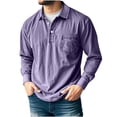 thumbnail image 2 of Miluxas Shirt for Men Pullover Long Sleeve Shirt Casual Work Collared Shirt with Pocket Half Button Up Top Purple, 2 of 6