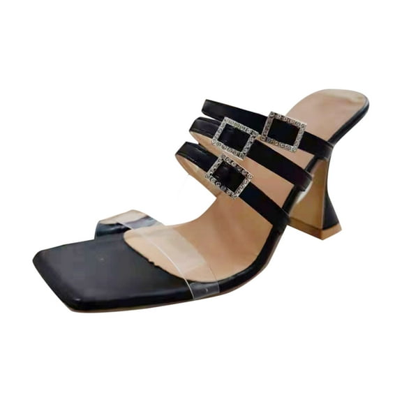 VerPetridure Womens Sandals Casual Summer Women's Shoes Fashion Solid Color Minimalistic Sexy Rhinestone Hasp Classic Fine High Heels Sandals