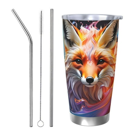 

Uemuo Color Splash Fox Portrait Print Travel Coffee Mug 20oz Double-walled Car Cup Stainless Steel Insulated Tumbler Leak-proof Travel Cup Reusable Straw Car Cup-Straw Three-piece Set