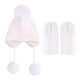 thumbnail image 1 of Conjunto de guantes de bebé de bola de lana de gorro de punto de protección auditiva para niños (blanco), 1 of 5