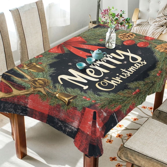 BZSMCE Square Tablecloth Elegant Christmas Bowknot Print Pattern Tableclothes