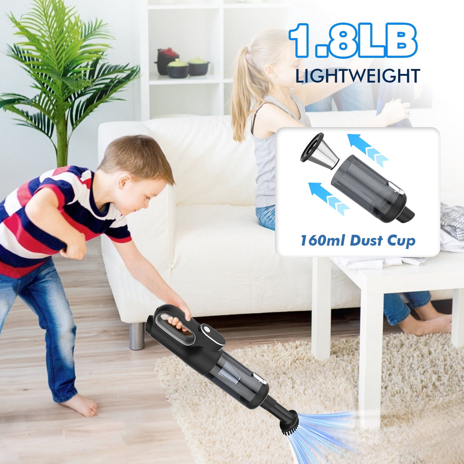 Furnhome Cordless Car Vacuum Cleaner - 2-in-1 Handheld Vacuum and Air Duster | 15000Pa High Power with Brushless Motor & 5000mAh Battery | Suitable for cars, homes, offices, and pets.