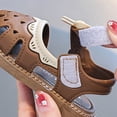 thumbnail image 6 of Afuyipoi ​Girls Closed Toe Sandals, Toddler and Little Kids Sweet Bow Cut-Out Shoes, Soft Sole Non-Slip Ruffle Summer Beach Sandals Brown Size 1 (Big Kids), 6 of 8