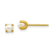 Finest Gold 4 mm 14K Yellow Gold Inverness Simulated Pearl Earrings, Pair