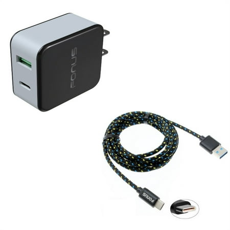Type-C 6ft USB Cable w 36W Quick Home Charger N8D for Acer Liquid Jade Primo - Alcatel PulseMix 7 Idol 5S 5 4S - ASUS Zenfone V Live ROG Phone AR 6 5z 4 Pro - Blackberry Motion Key2