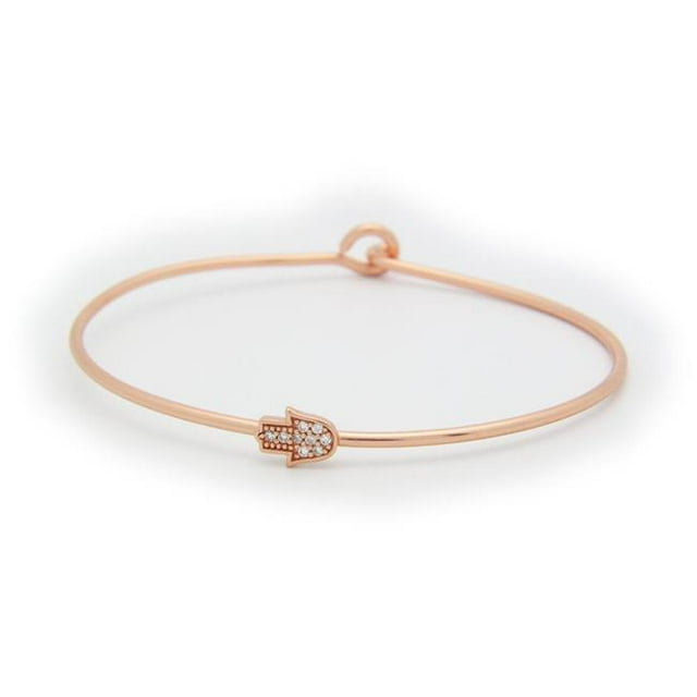Sterling Silver Rose Plated Bangle Wire Bracelet Accented with a Hamsa Hand