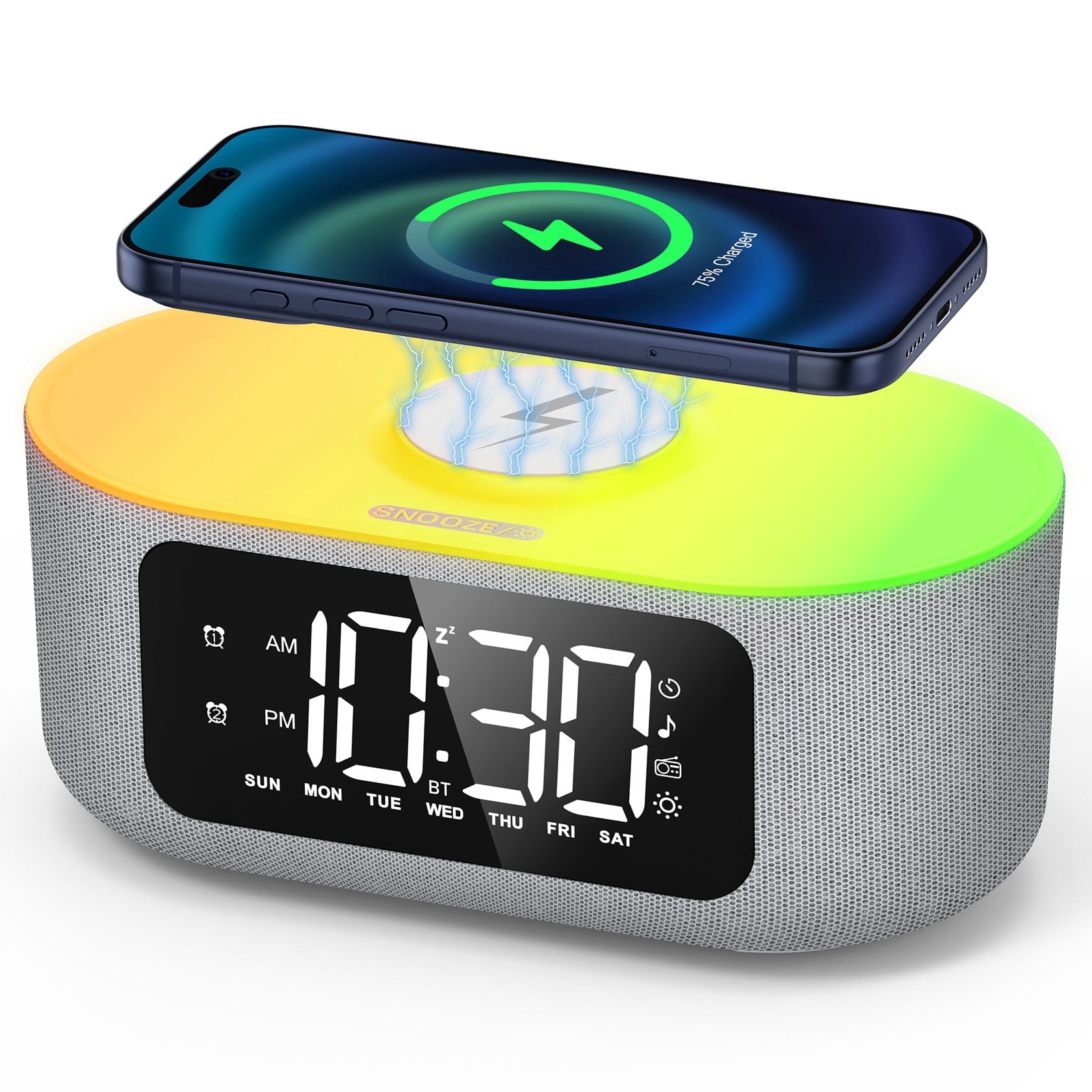 Mpow Fabric Alarm Clock for Bedroom, Fast Wireless Charging Clock with Big Led Screen Display Mpow Fabric Alarm Clock for Bedroom, Fast Wireless Charging Clock with Big Led Screen Display - aab