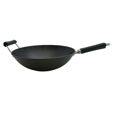 IMUSA 14in Light Cast Iron Preseasoned Wok with Cool Touch Handles