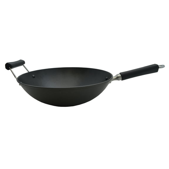 IMUSA 14in Light Cast Iron Preseasoned Wok with Cool Touch Handles