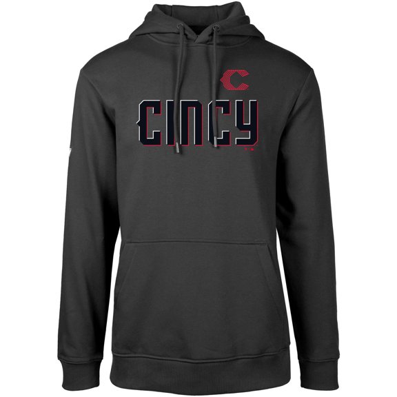 Men's Levelwear Black Cincinnati Reds City Connect Podium Core Logo Pullover Hoodie