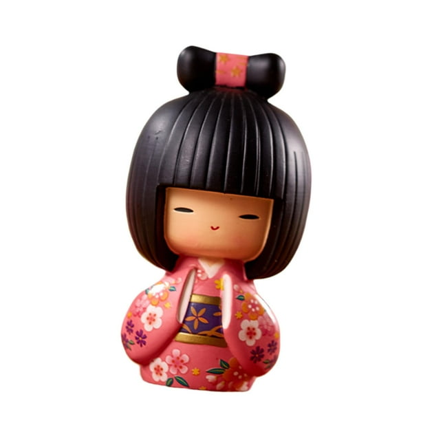 Muñeca Kokeshi Kimono Niñas Artesanía Tradicional Escultura en Miniatura para Centro de Mesa Rosa