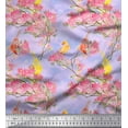 thumbnail image 1 of Soimoi Purple Cotton Jersey Fabric Floral & Pigeon Bird Fabric Prints by Yard 64 Inch Wide, 1 of 3