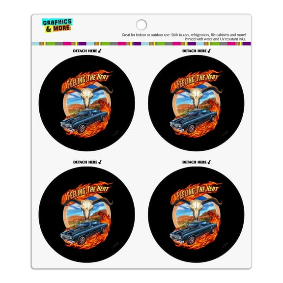 Hot Rod Muscle Classic Car Feeling Heat Steer Skull Refrigerator Fridge Locker Vinyl Circle Magnet Set