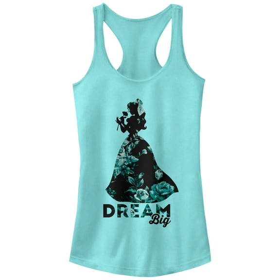 Junior's Beauty and the Beast Belle Dream Big Floral Print Racerback Tank Top Cancun Large