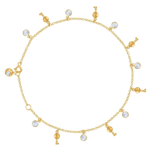 10k Yellow Gold Womens Cubic Zirconia Key Lock & Key Charm Anklet 10 Inch 9.8mm Wide Anklet for Women