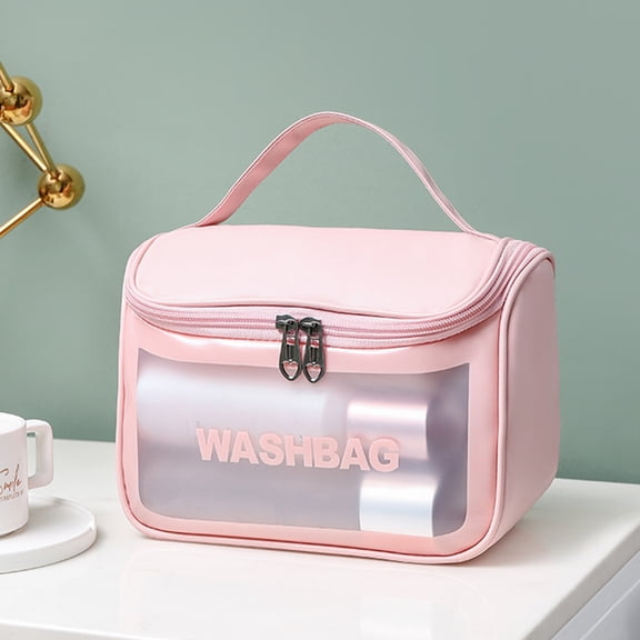 VALSEEL Makeup Bag Translucent Cosmetic Bag, Cosmetic Bag Set Frosted Translucent PVC with Zipper Handle Portable Travel Bag, Hangable and Handy Cosmetic Bag Cosmetic Bags
