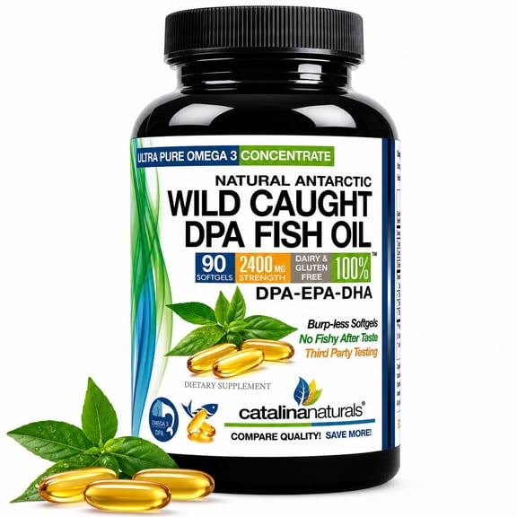 Burp-Free Wild Caught Fish Oil with High DPA, EPA & DHA – Triple Strength 2900 mg – 90 Softgels